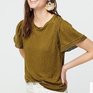 J.Crew Flutter-sleeve linen T-shirt with lace trim